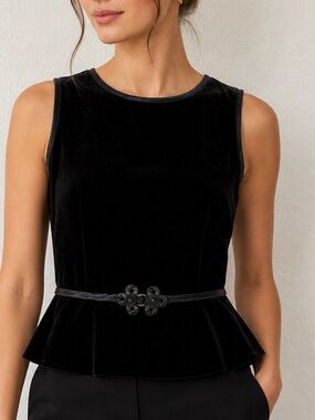 Jessica Howard Black Velvet Peplum Top Petite 4 NWT Evening
